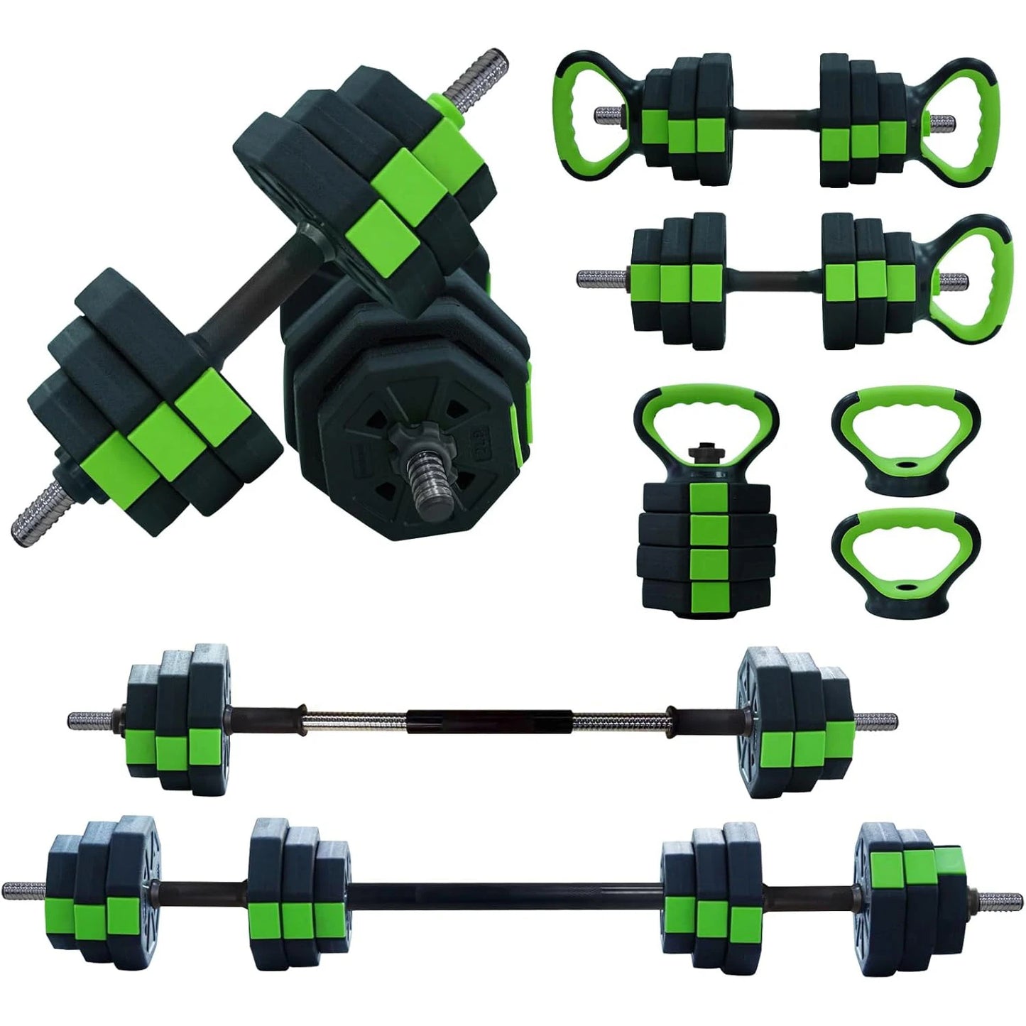 4-in-1, 44 lbs Adjustable Dumbbell Set, Iron Handle Used as Kettlebell, Barbell, Push-Up-Stand for Home Gym, Octagon