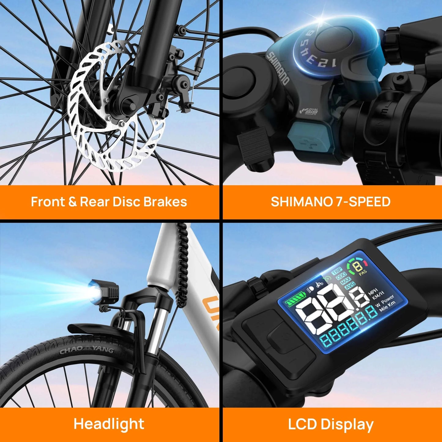 Peak 750W E26 Electric Bike, 26x2" Commuter Tires, 48V 10.4Ah Removable Battery, 20MPH Speed, 7-Speeds, LCD Display
