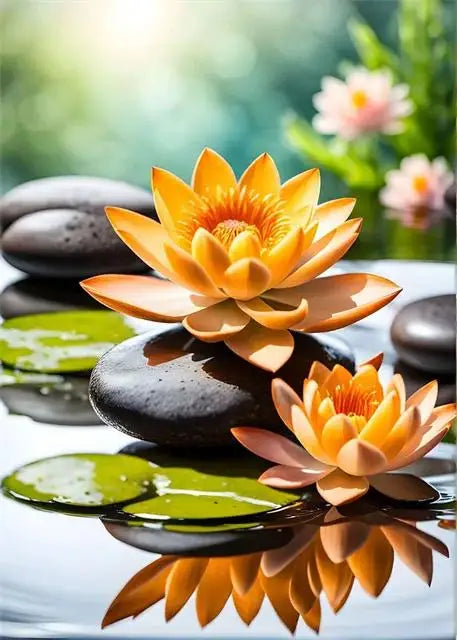 Spa Zen Cherry Blossom, Lily Pink Lotus Canvas, Print Posters, Art for Fitness/Yoga Studio