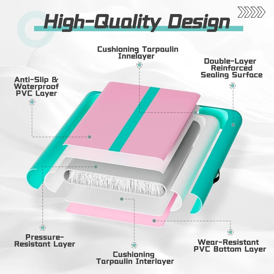 Pink Inflatable Tumble Track Gymnastics Mat with Pump for Home Use Perfect for Cheerleading