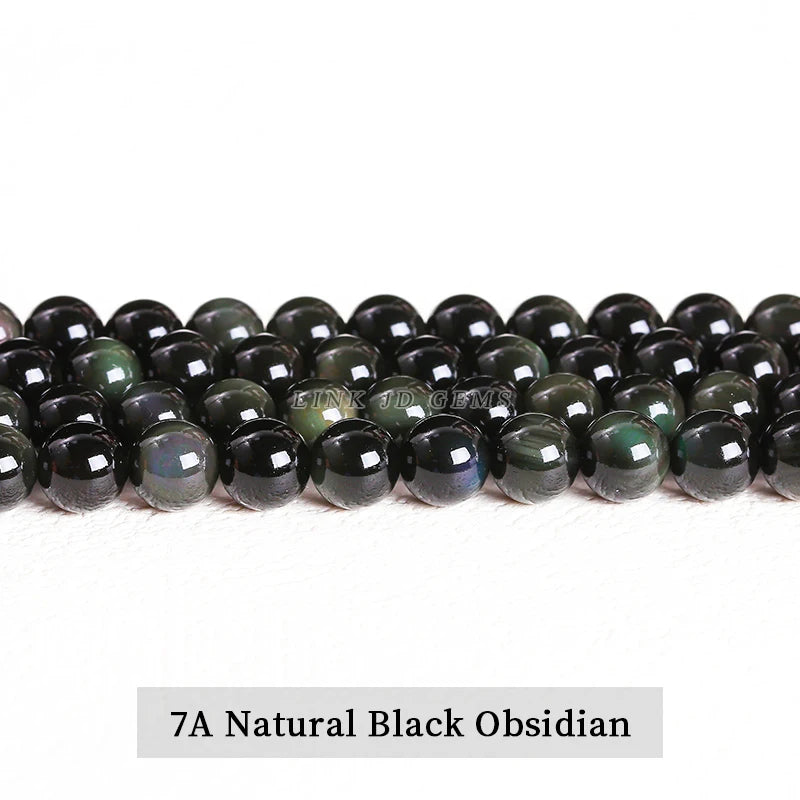 Natural Stone, Golden Black Obsidian Bead, Shinny Round Loose Gemstone, Jewelry Making