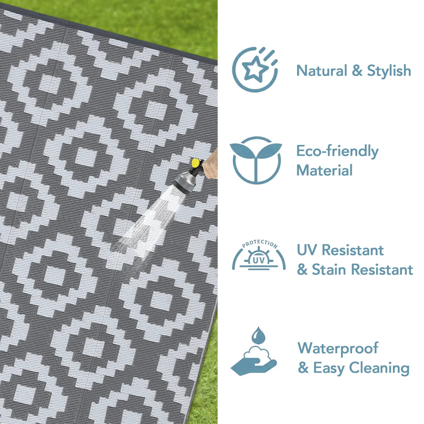 Outdoor, Plastic Straw Rug, Modern Geometric, Waterproof, Reversible Floor Mat
