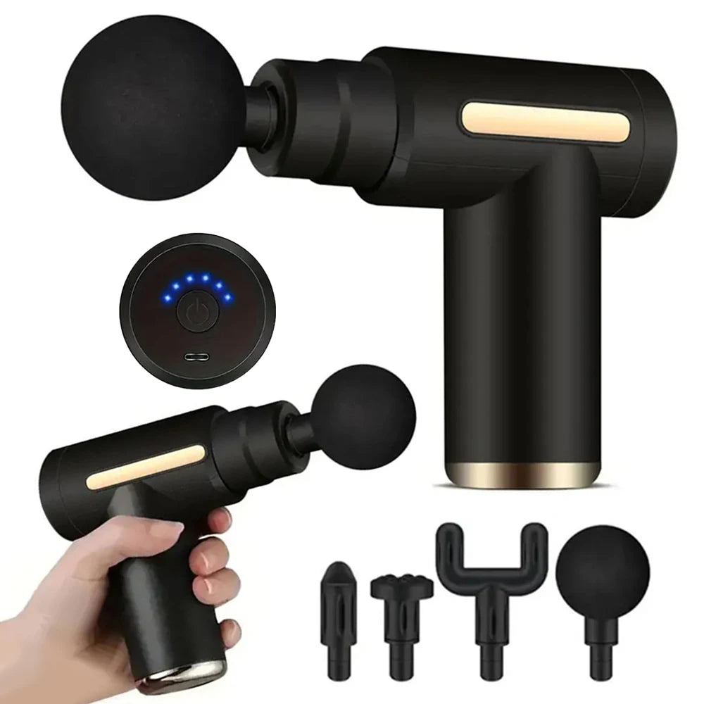 Mini Fascia Massage Gun Electric Massager Body Relaxation Belt 4 Replaceable Heads Fitness Equipment