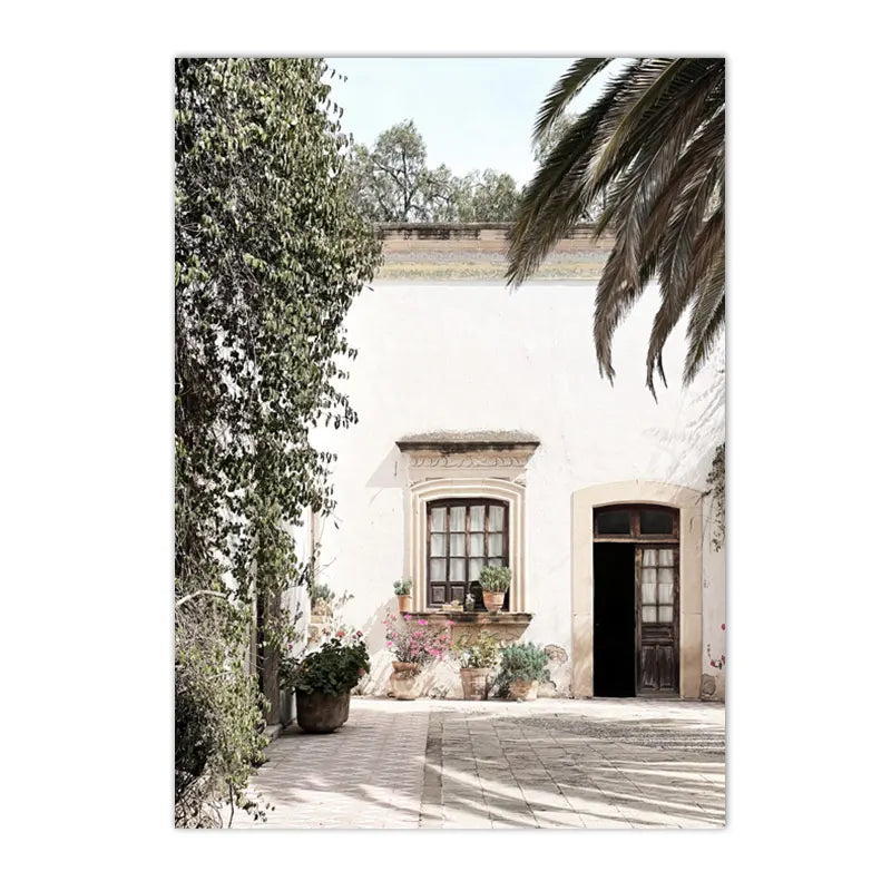 Spanish Italy Puglia Architecture Posters, Canvas Painting, Green Leaves, Indoor Plants, Wall Art Print Pictures