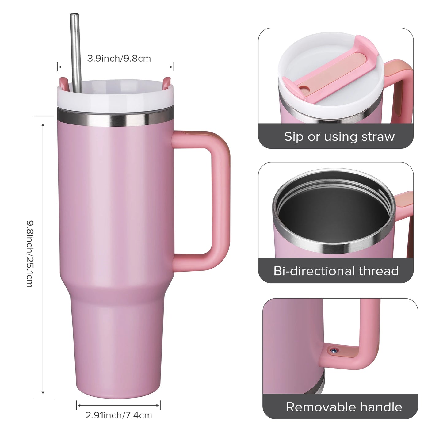 20 Pack, 40 OZ Insulated Tumbler, Detachable Handle, Lid, Straw, Mixed Color, Laser Engraved