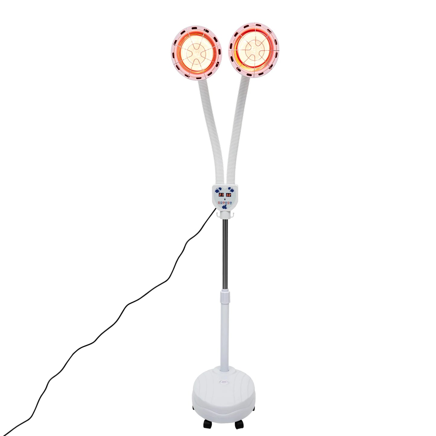 Double head Electric Infrared Therapy Lamp, 360°, Adjustable, Temperature Heat Lamp, 6 Universal Wheels