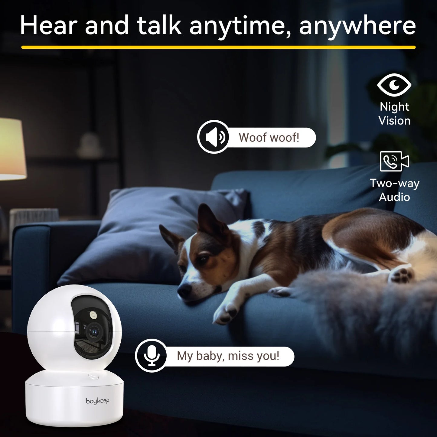 Smart Camera, 2K Security Protection, Wifi Surveillance 5G/2.4GHz, Indoor, Pan & Tilt 2-Way Audio