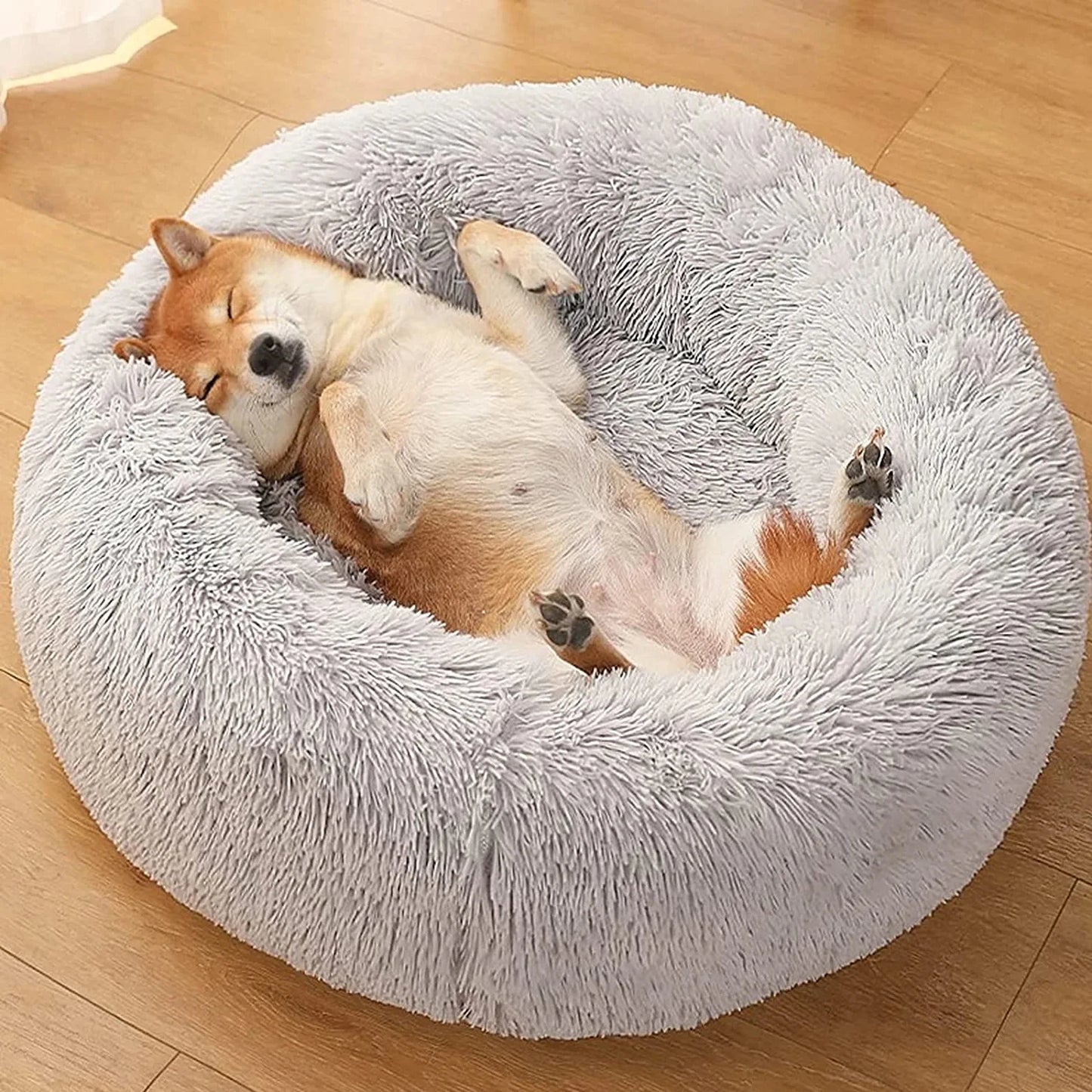 Donut Dog/Cat Calming Bed, Warm Soft Long Plush, Washable