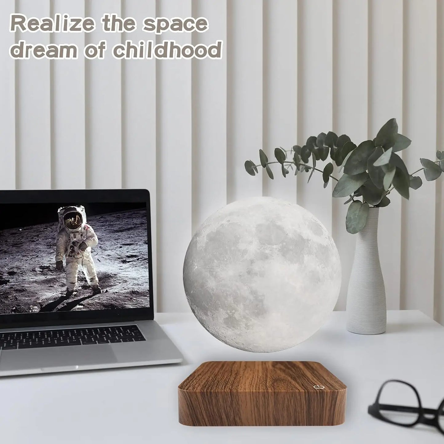 Magnetic Floating Rotating Moon Lamp, Wooden Base, 3 Color Temperature LED Night Lights