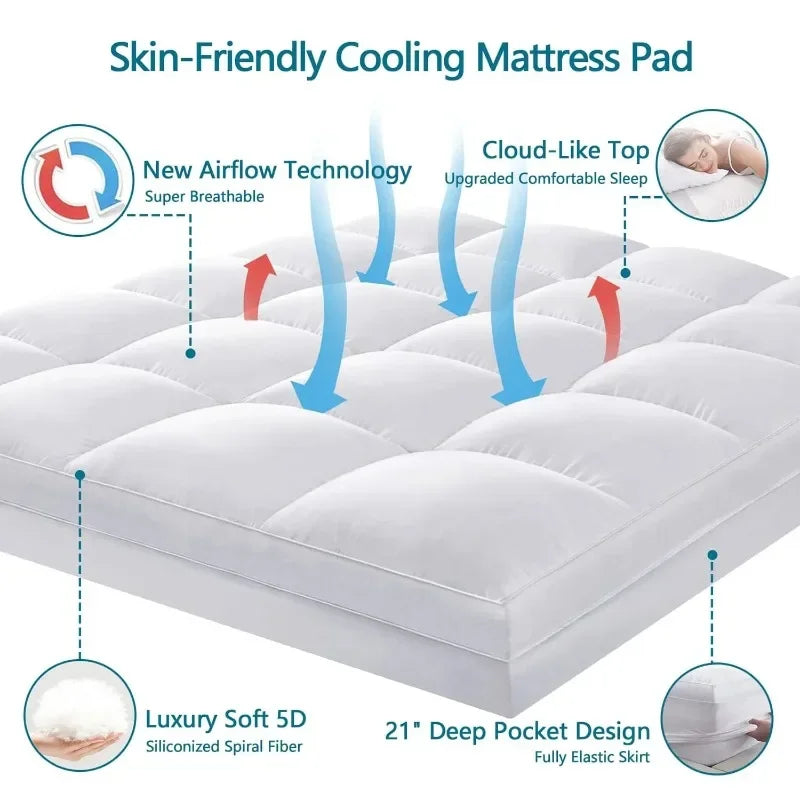 Mattress Topper, 400TC Extra Thick Cooling Mattress Pad Cover, Fluffy Soft Pillow Top