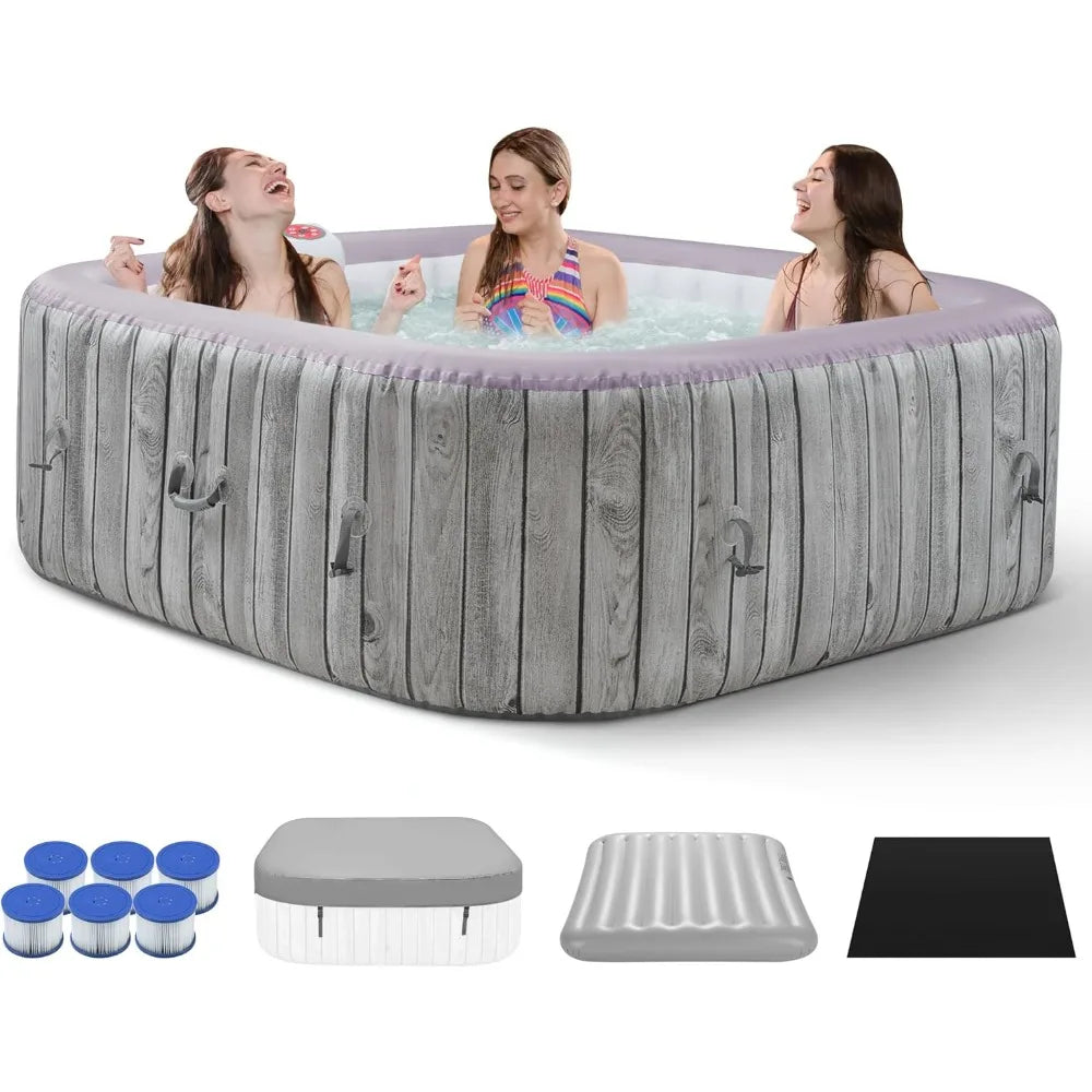Inflatable Square Hot Tub Spa Set, Outdoor Bubble Massage, Portable, 4-6 Person, 130 Soothing Jets,