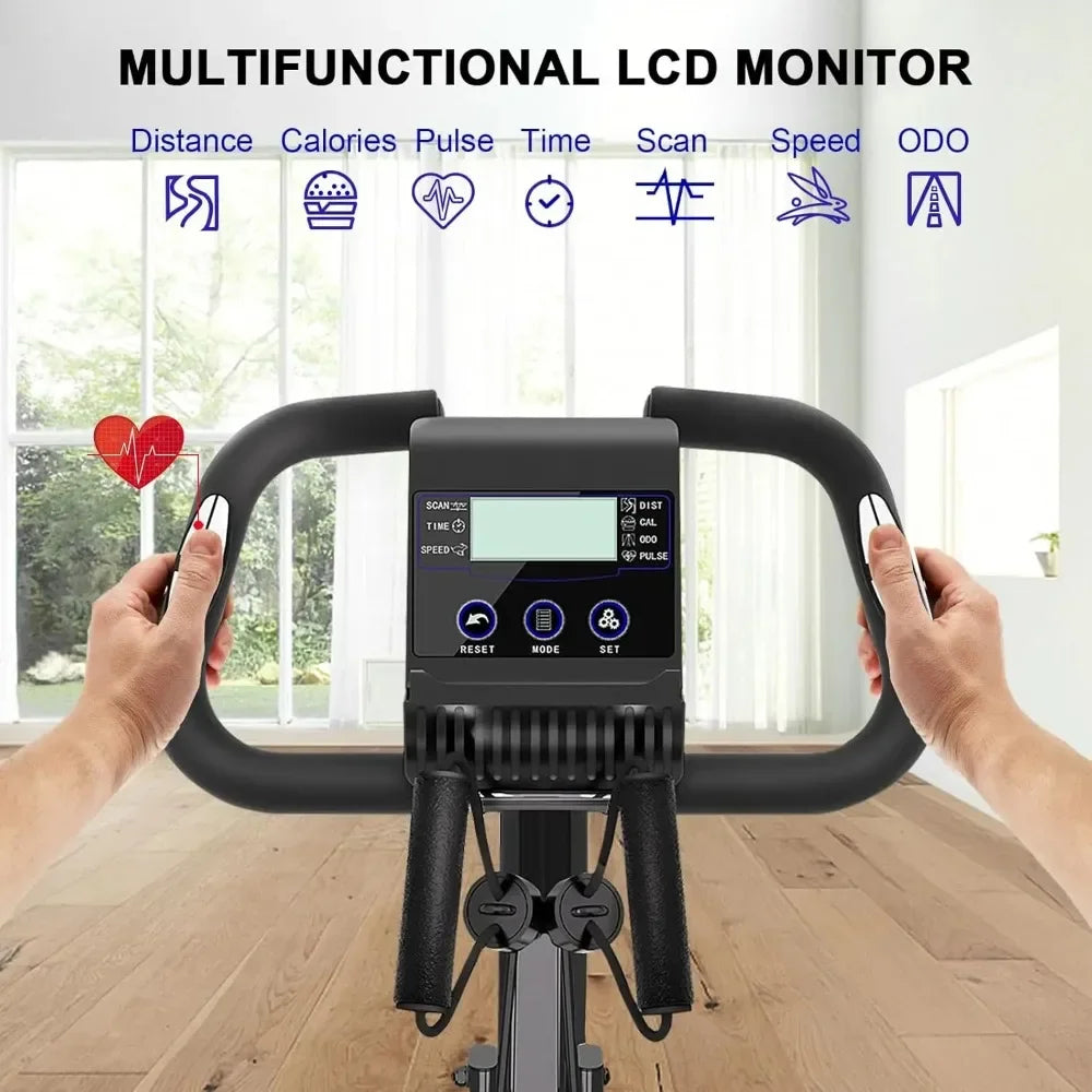 Foldable Exercise Bike, 8 Resistance Levels, Indoor, Heart Rate Sensors, LCD Display, Home Fitness Training
