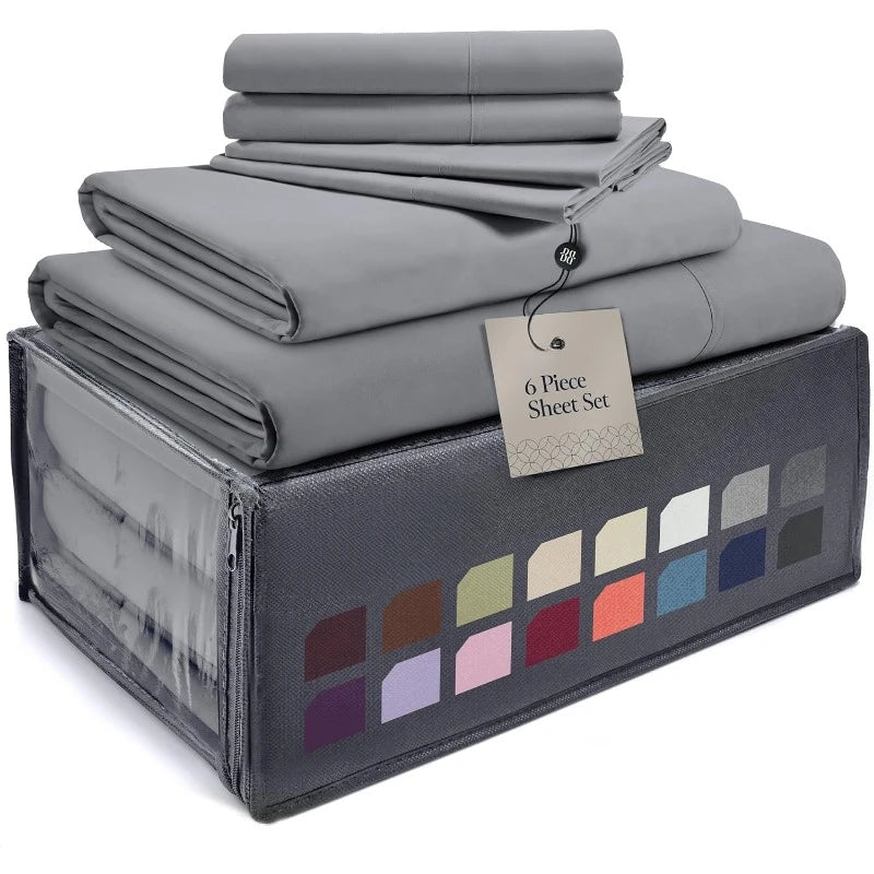 Luxury 6 Piece Queen Bed Sheets, Elastic, Breathable, Sheets & Pillowcase Set, Wrinkle Free