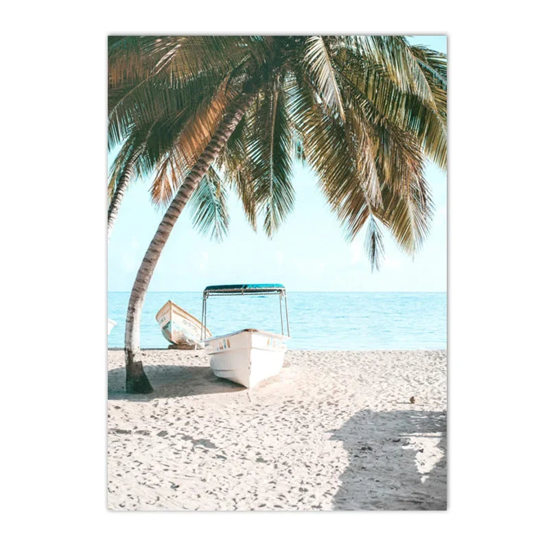 Summer Sea Beach, Coconut Tree, Surfboard Posters And Prints, Seagull Swan Wall Art, Canvas Painting
