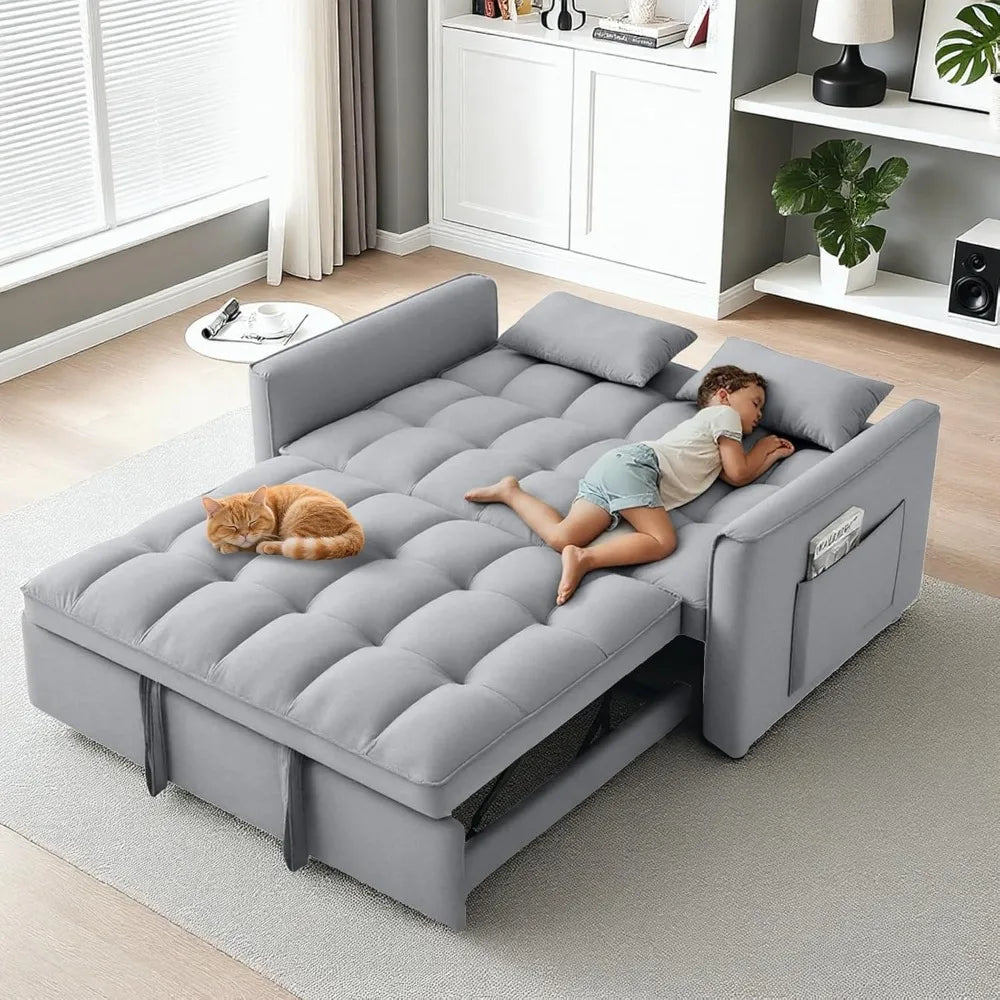 Pull-Out Sleeper Sofa Bed 3-Level Adjustable Backrest, Loveseat Sleeper Couch