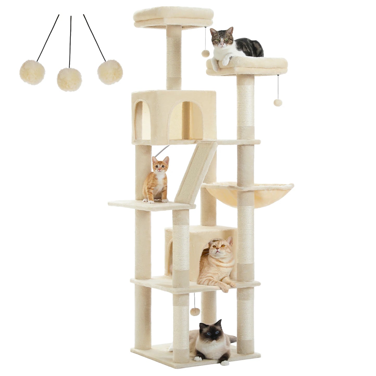 Tall Cat Tower for Indoor Cats, Multi-Level Plush Condo with Scratching Posts, Perches, Caves