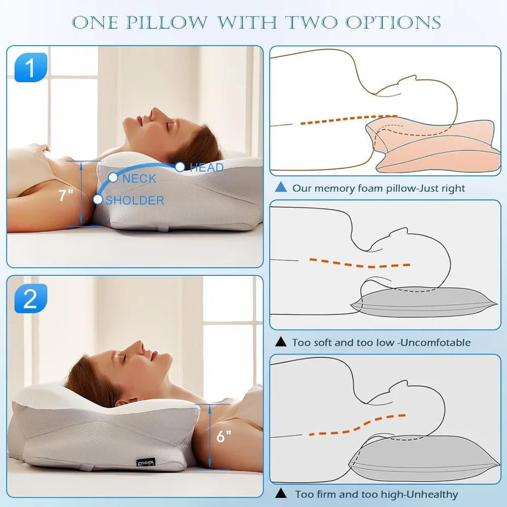 Cooling Gel Pillows, Neck/Shoulder, Cervical, Cozy Sleeping, Odorless Ergonomic Contour Memory Foam