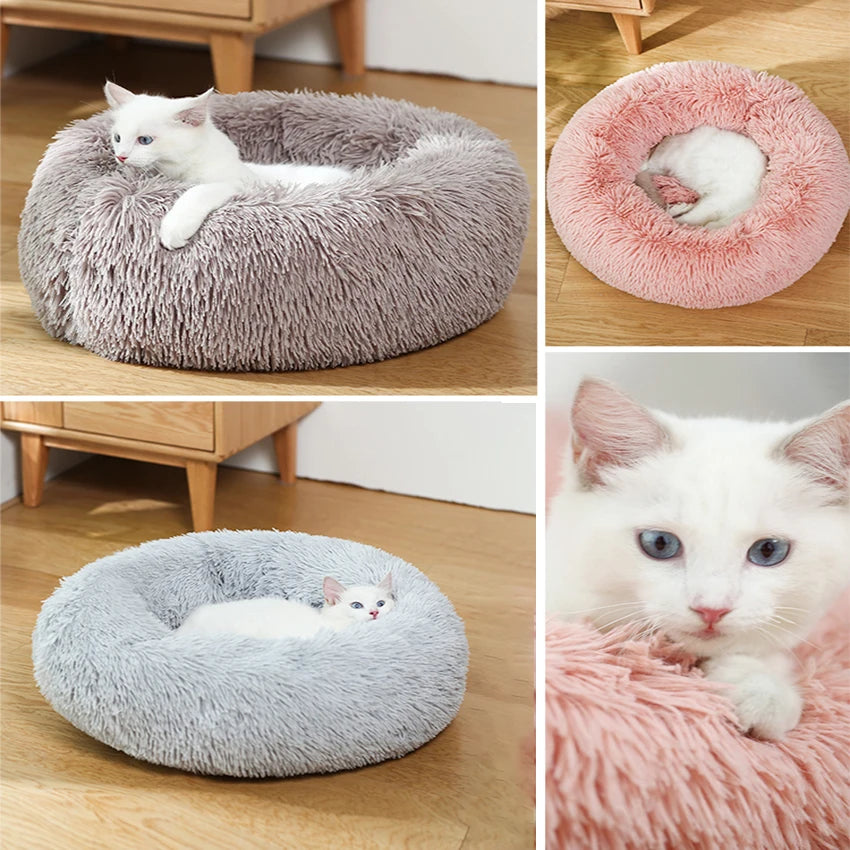 Donut Dog/Cat Calming Bed, Warm Soft Long Plush, Washable