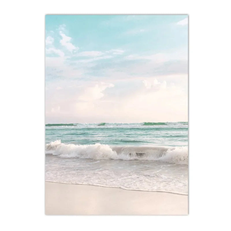 Summer Sea Beach, Coconut Tree, Surfboard Posters And Prints, Seagull Swan Wall Art, Canvas Painting