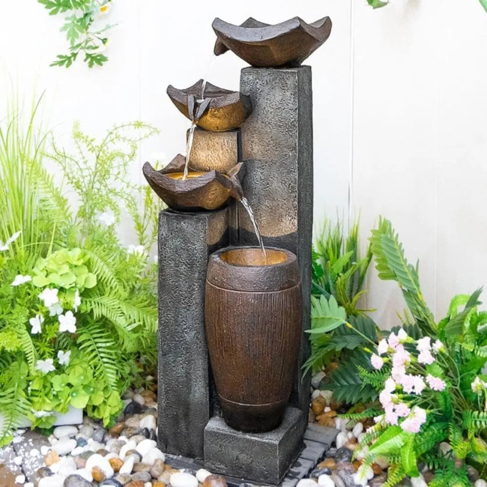 Outdoor Patio Fountain with Lights, Gardens/Backyards/Lawns/Balconies