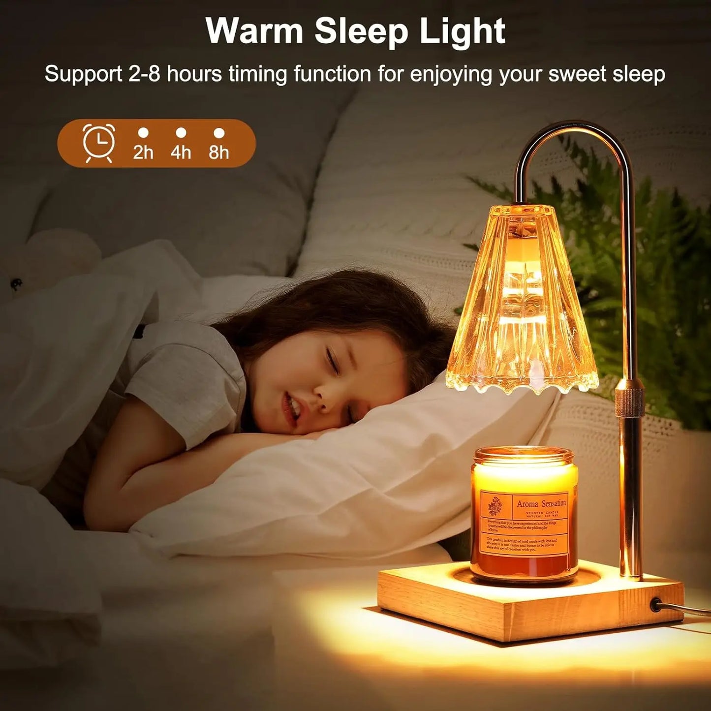 Electric Candle Lamp Warmer with Timer & Dimmer, Height Adjustable