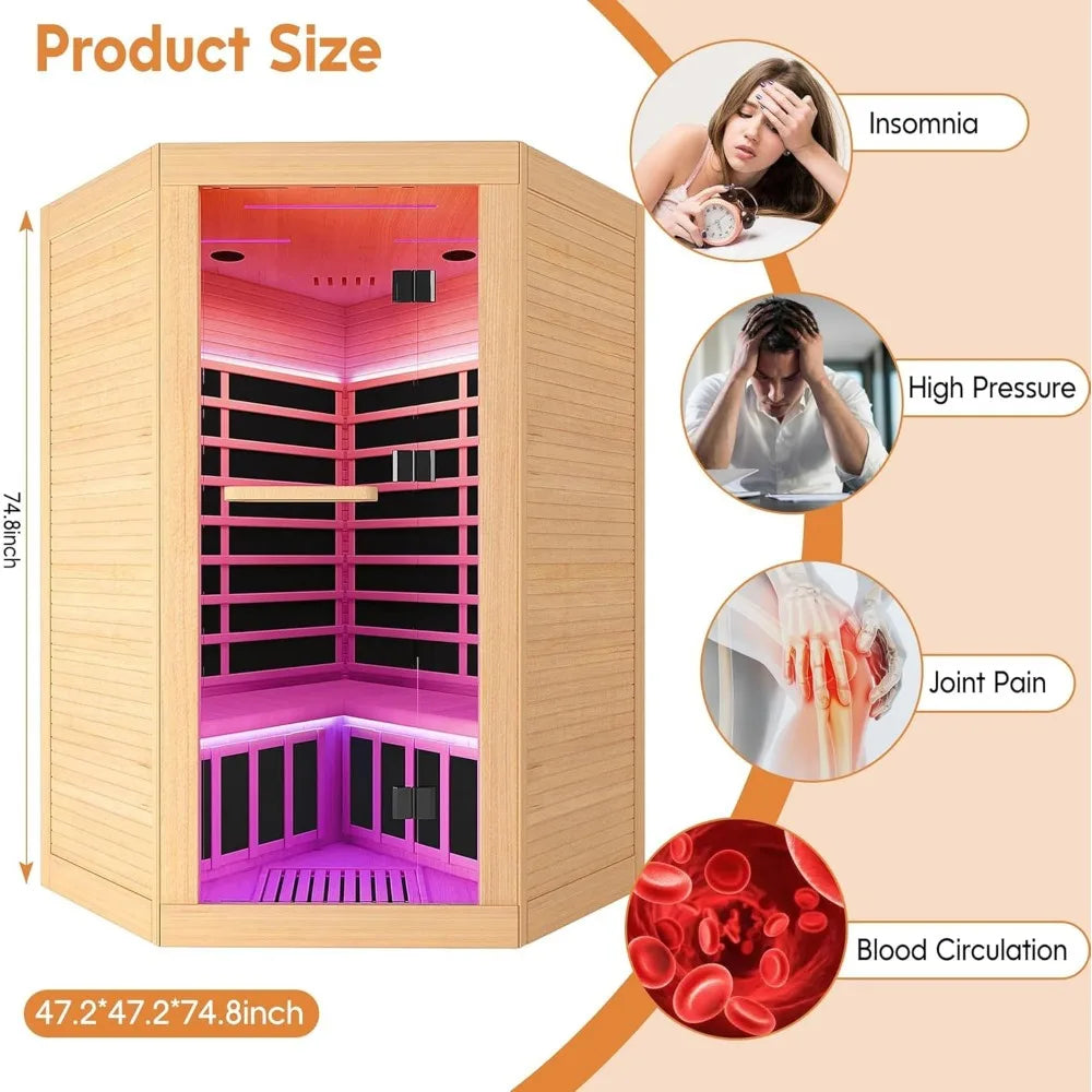 Infrared 2-3 Person Home Sauna, 2180W Phototherapy Lamp, Canadian Fir, Indoor, Oxygen Bar