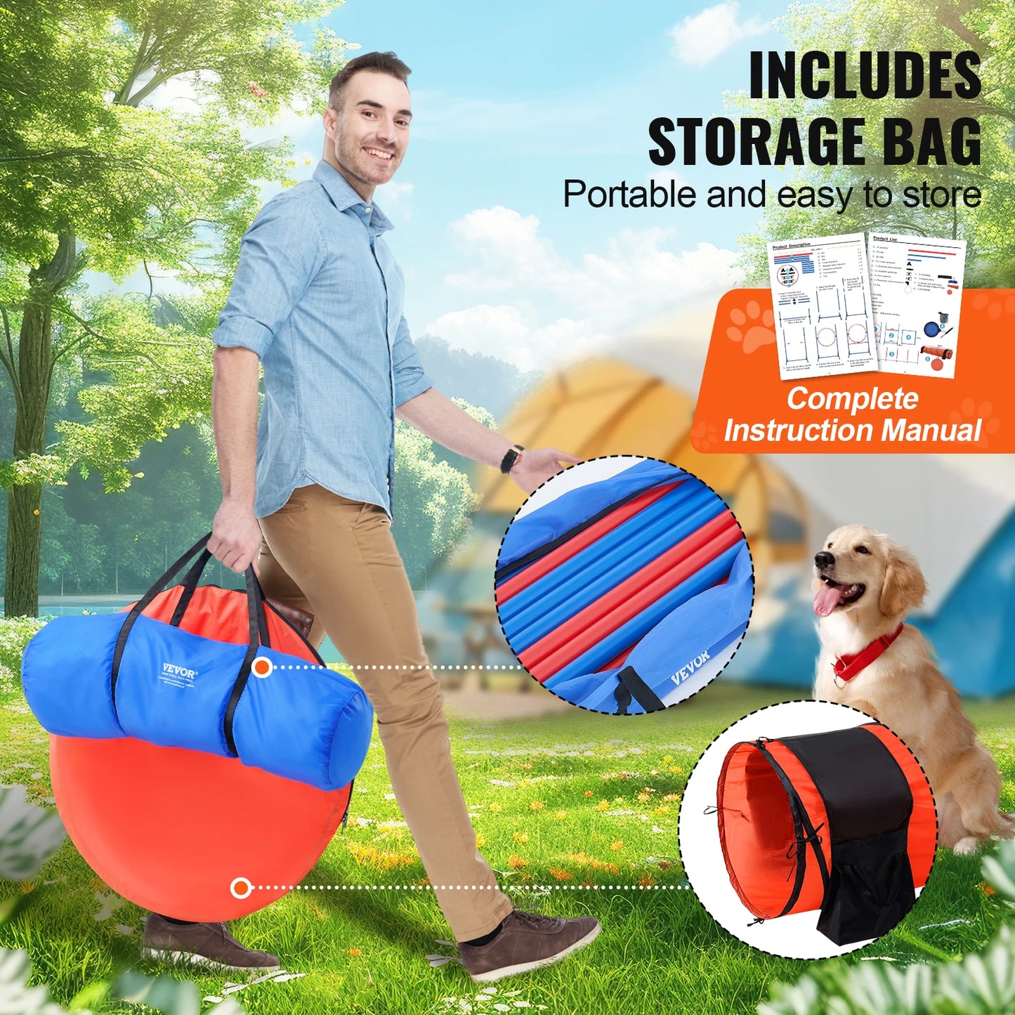 Dog Agility Training Equipment, Adjustable Hurdles, Extend Tunnel, Storage Bag