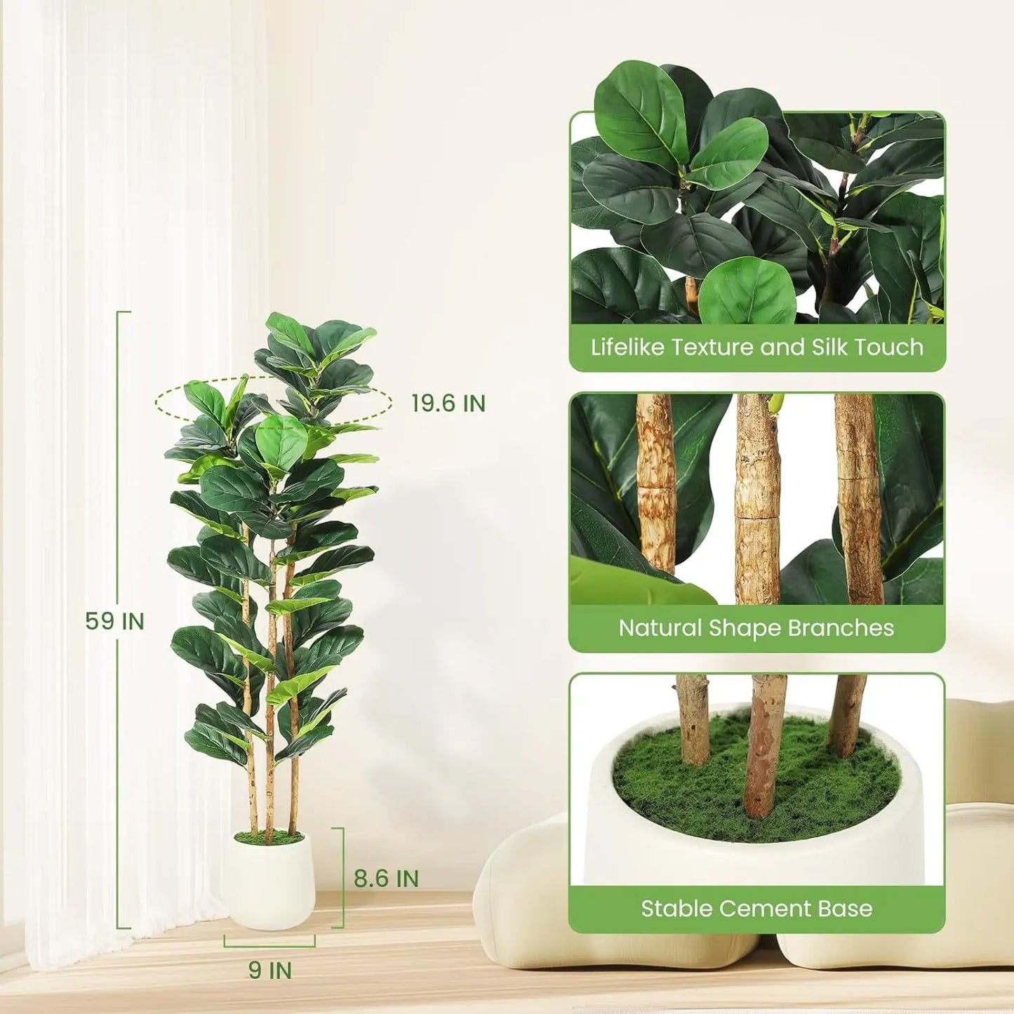 Artificial Fiddle Leaf Fig Tree, Pot Included