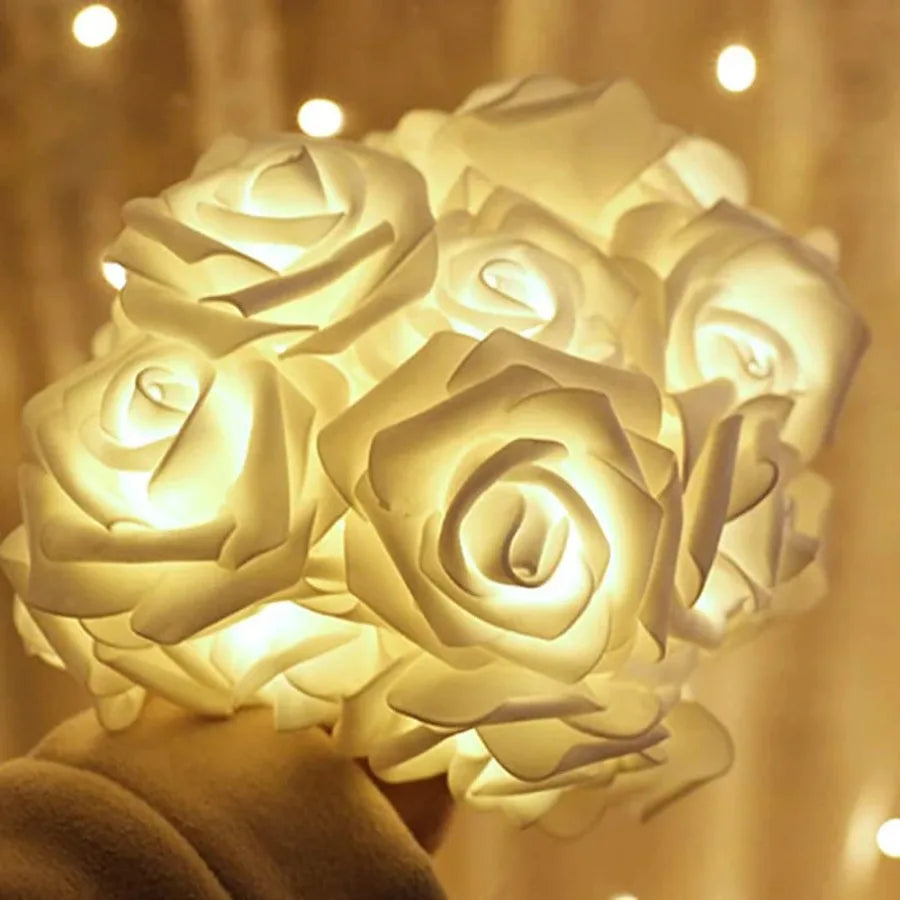 LED Flower String Lights, Artificial Rose Bouquet, Romantic Lamp, Fairy Light Garland