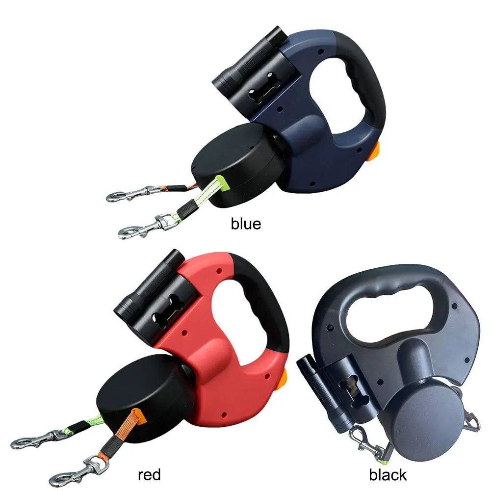 Double Headed Dog Leash Traction Rope, 360 Degree Swivel, Retractable for Small/Medium Dogs