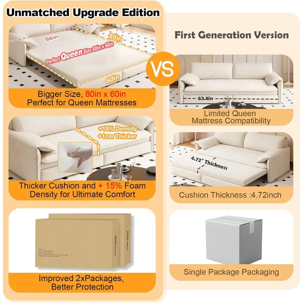 63.8" Futon Sofa Bed Queen Size, Pull Out Bed, 3-in-1 Convertible Sleeper Sofa with Side Pocket
