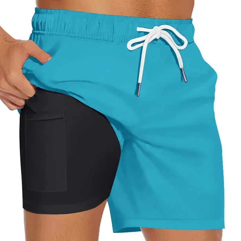 Men's Swim Trunks, Compression Liner, Phone Pocket, Quick Dry Board Shorts Beach Shorts