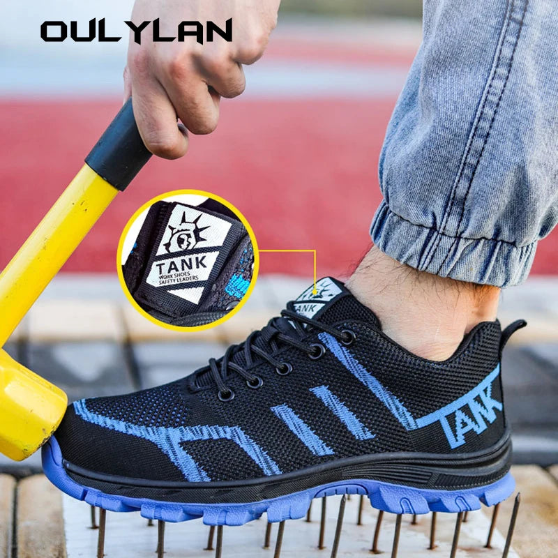Men's Knit Safety Shoes, Solid Soles, Breathable, Steel Toe, Anti-smash, Puncture-Proof Protective Shoes