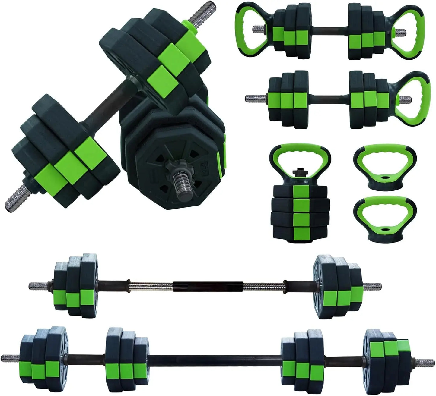 4-in-1, 44 lbs Adjustable Dumbbell Set, Iron Handle Used as Kettlebell, Barbell, Push-Up-Stand for Home Gym, Octagon