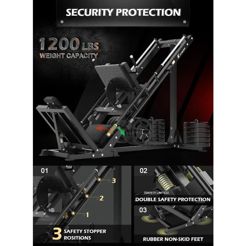 Hack Squat Machine, Professional Adjustable Leg Press with Linear Bearing for Home Gym,