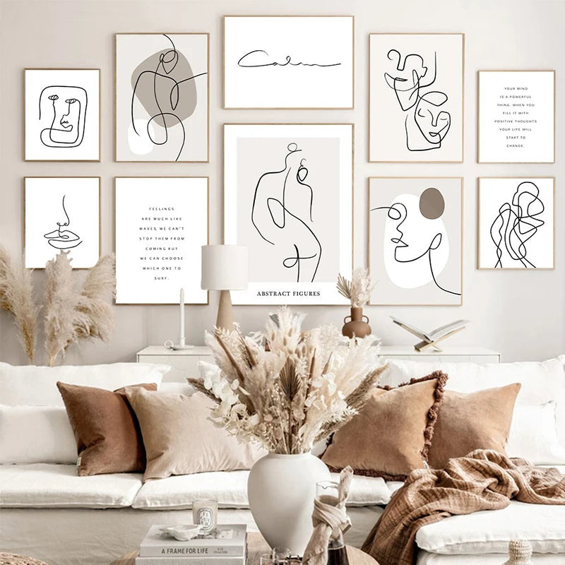 Abstract Posters, Minimalist Wall Art Canvas Painting ,Line Body Face Art Prints, Nordic Wall Pictures