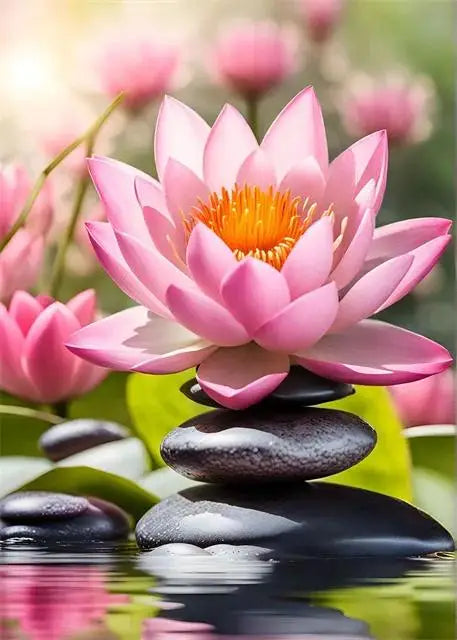Spa Zen Cherry Blossom, Lily Pink Lotus Canvas, Print Posters, Art for Fitness/Yoga Studio