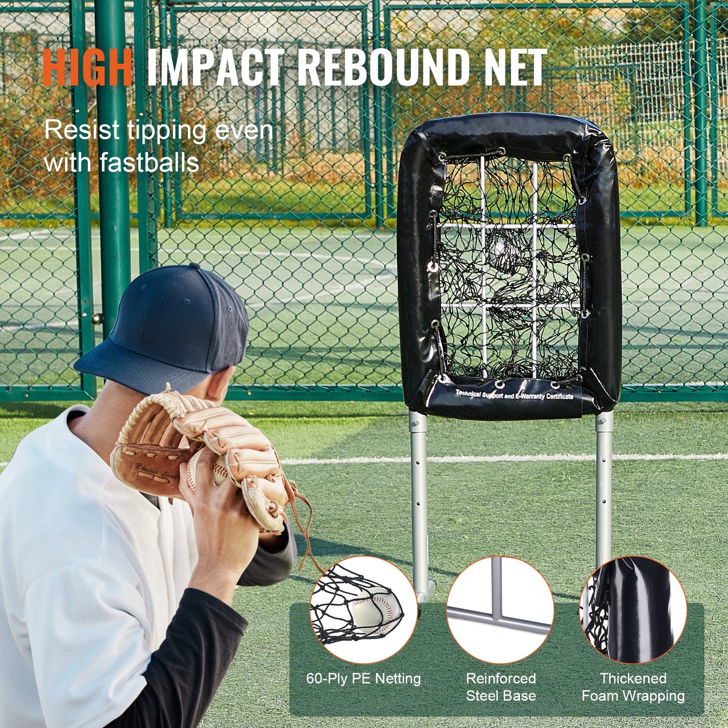 Baseball/Softball Training Net, Hitting/Pitching Practice, Height Adjustable