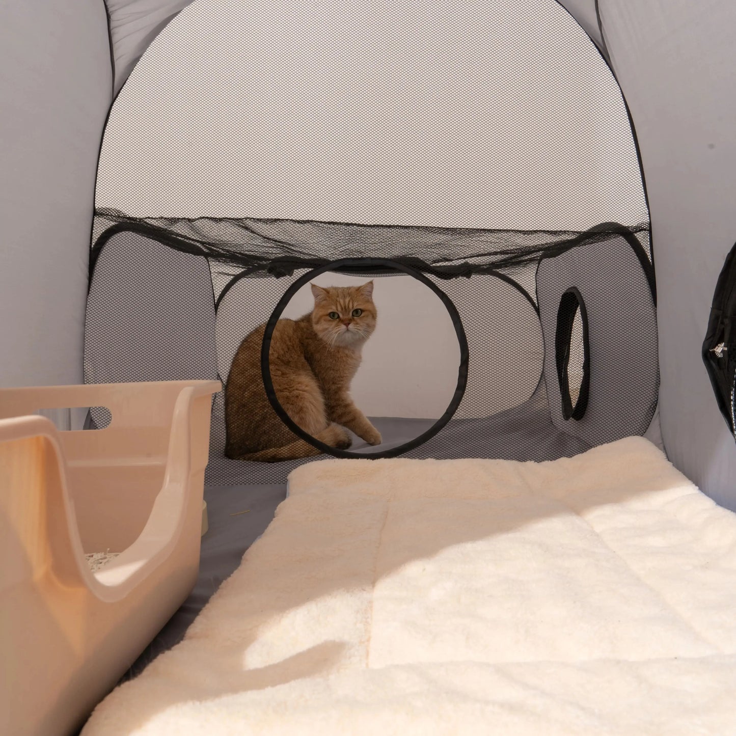 Square Gray Cats/Dogs Delivery Room, Hard Oxford Cloth, Play Tunnel, Foldable, Pets' Nest