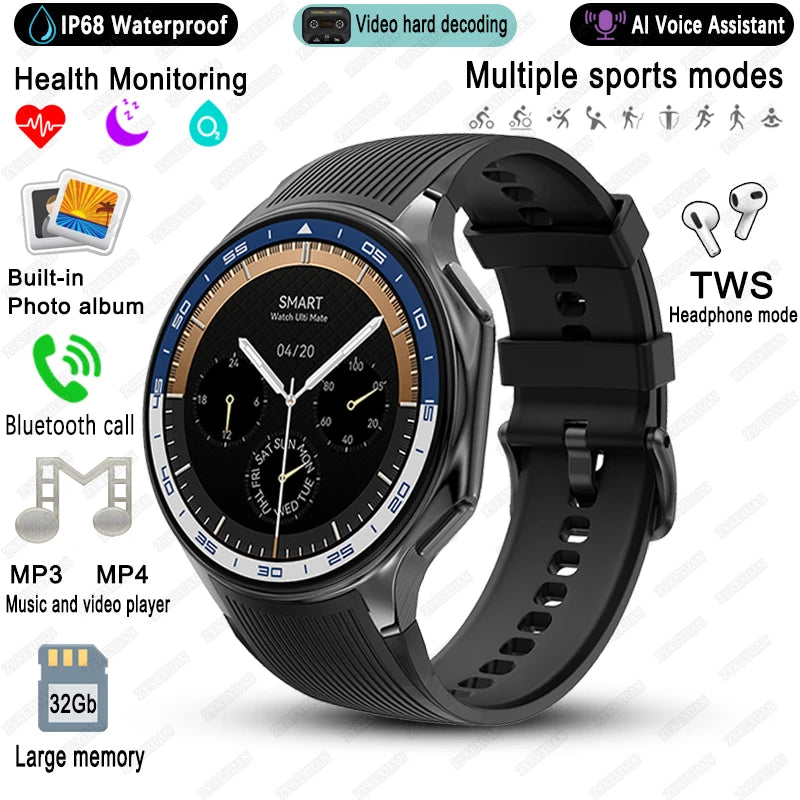 High-End Business Smart Watch, Men ,32Gb Memory, Video Playback, Sports Fitness, Waterproof