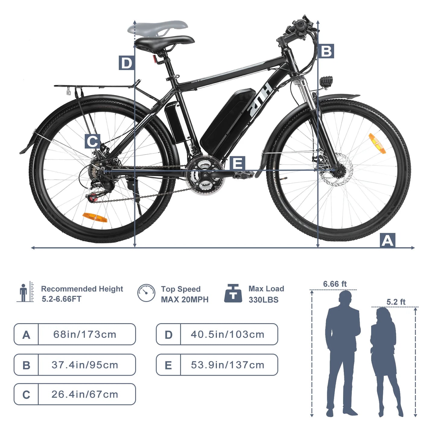 1000W Peak 48V Electric Mountain Bike, Adults, 26 inch, Removable Battery, Up to 50 Miles Range, 20 MPH