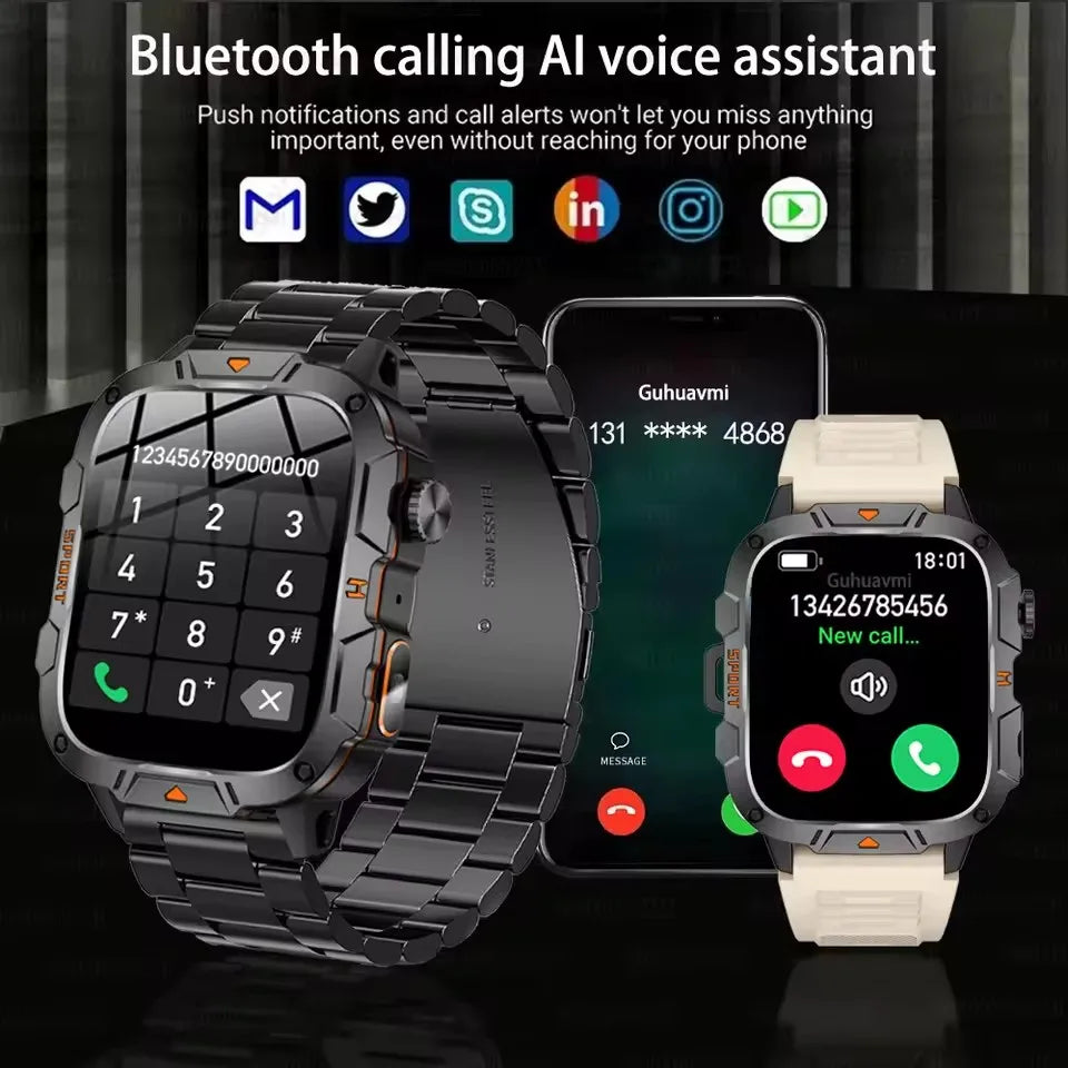 Military Grade Smart Watch Men, 1.96" AMOLED Screen, 5ATM Waterproof Sports Fitness Tracker