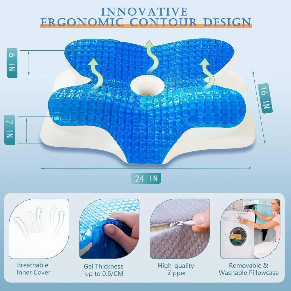 Cooling Gel Pillows, Neck/Shoulder, Cervical, Cozy Sleeping, Odorless Ergonomic Contour Memory Foam