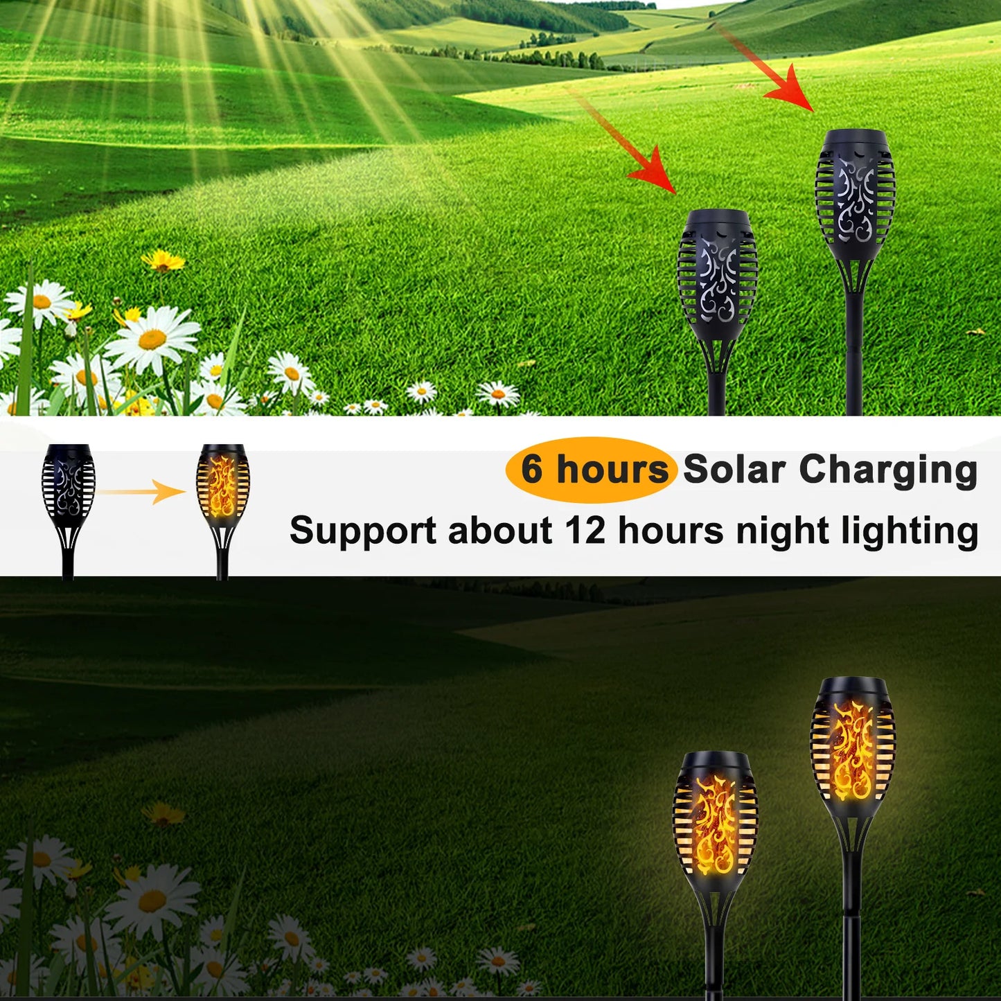 Solar Lights Outdoor LED 4/6/812Pcs Solar Torch Lights with Flickering Flame Waterproof
