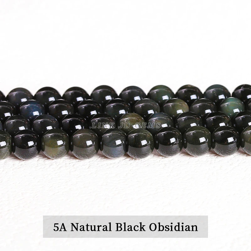 Natural Stone, Golden Black Obsidian Bead, Shinny Round Loose Gemstone, Jewelry Making