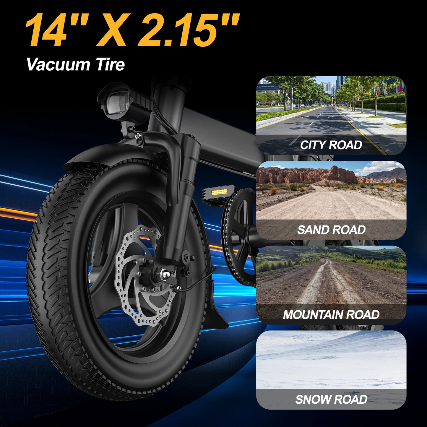 Electric Bike 750W Peak Motor 48V15AH Removable Lithium Battery Adult Foldable E Bike LCD Display 14-inch Tire Electric