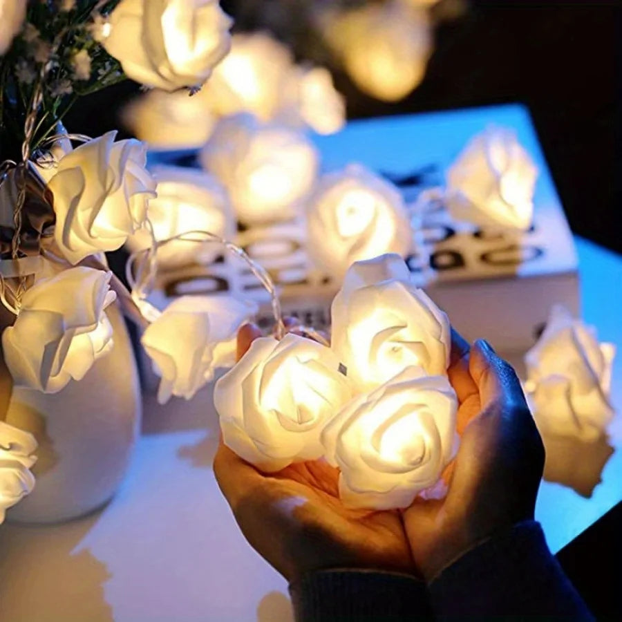 LED Flower String Lights, Artificial Rose Bouquet, Romantic Lamp, Fairy Light Garland