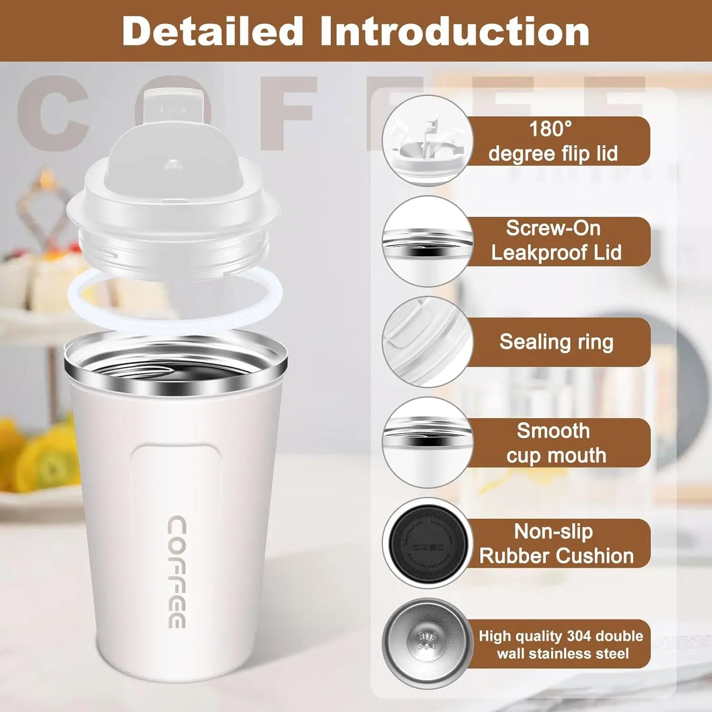 Insulated Coffee Mug Smart Temperature Display, Stainless Steel