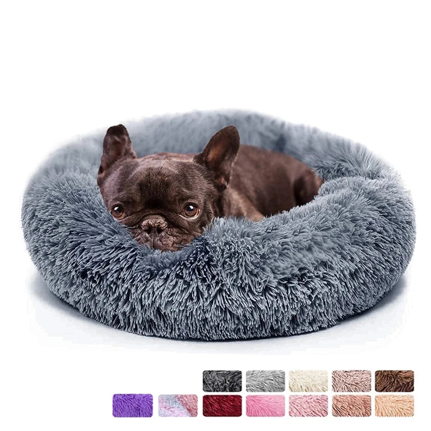 Donut Dog/Cat Calming Bed, Warm Soft Long Plush, Washable