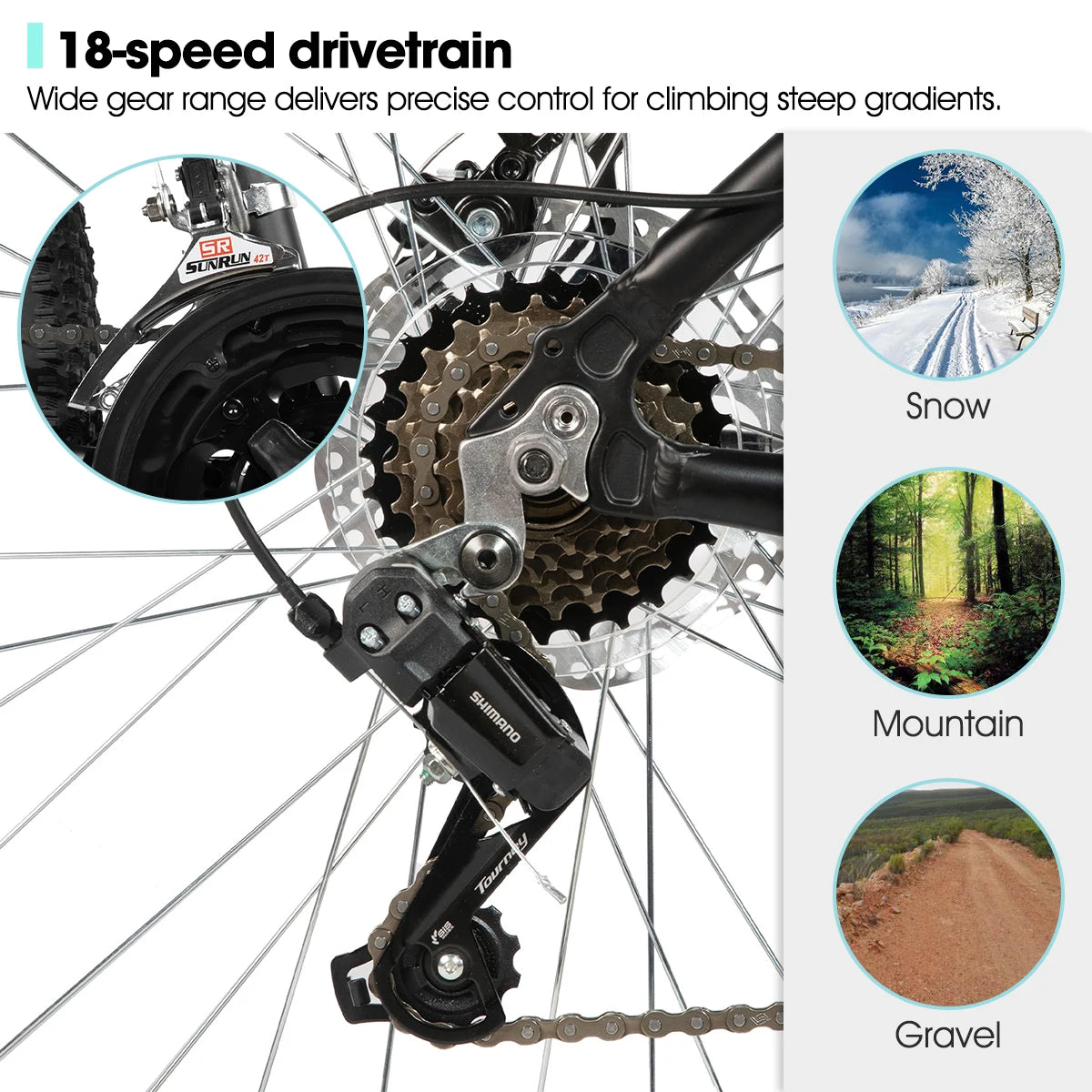 HILAND 26, 27.5 Inch Aluminum Alloy Mountain Bike, 18 Speeds, Front/Rear Disc Brakes, Suspension Fork